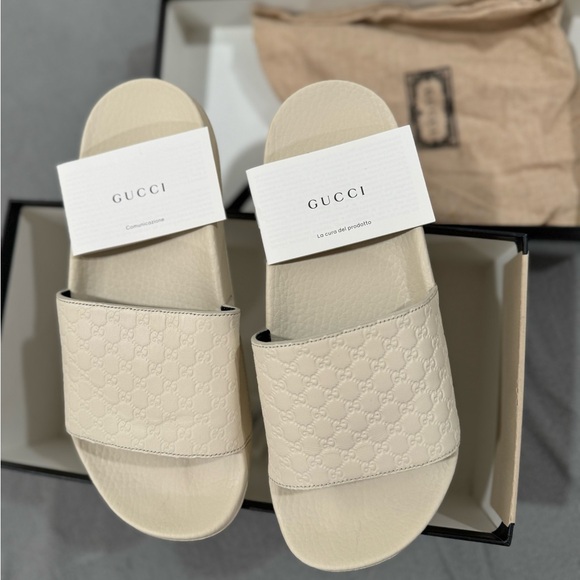 Gucci Leather Upper Rubber Sandal Ivory Microguccissima Slides size 38 US 7.5 - Picture 6 of 7